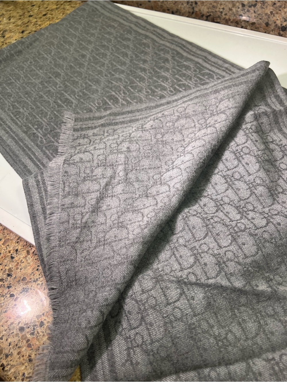 Dior Gray Cashmere Monogram Scarf - Picture 5 of 10